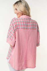 White Birch Plaid Color Block Half Button Top OutfitFlow